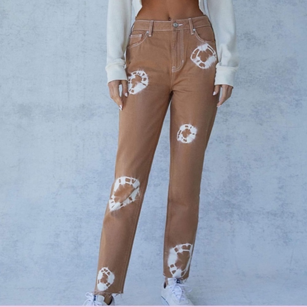 ✅PacSun Mom Jeans Womens Size 26 Tie Die Boho High Rise Unique Bleach Print